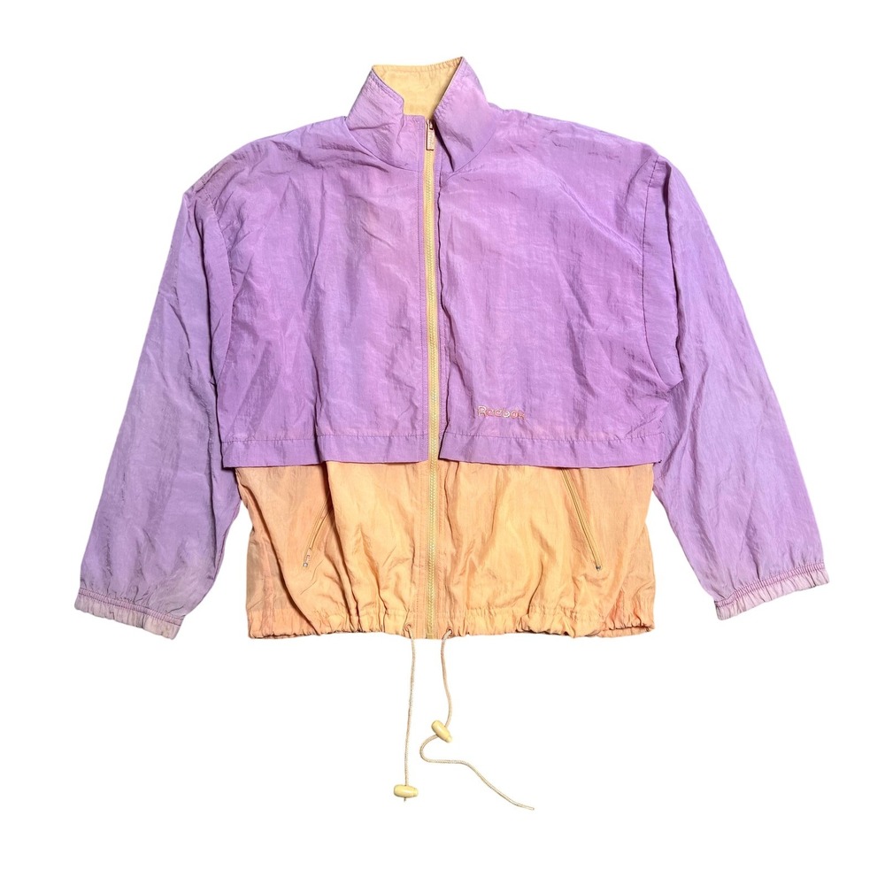 VINTAGE Reebok Jacket‎ Womens Large Purple Peach Colorblock Windbreaker Zip 90s